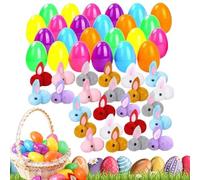 Filled Easter Eggs For Kids, 24 Pieces PreFilled Easter Eggs With Plush Bunny Toys, Festive Goodie Bag Fillers For Boys Girls Daycare Centers Playroom Nursery Birthday Holiday