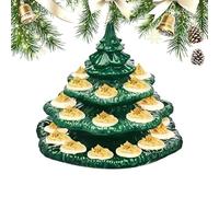 Filled Egg Dish - Four Layer Christmas Tree Shaped Serving Plate, Egg Display with Twenty-Six Holes, Holiday Table Design with Stable Stacked Levels