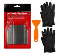 Filling Knife Set with 4 Flexible Carbon Steel Blades, Plastic Scraper & Gloves | Putty Knife, Filler Knife, Skimming Blade, Wall Filler Tool, Drywall Repair,Decorating & Painting Tools