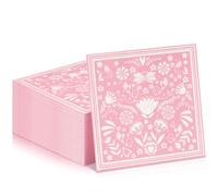 FillTouch 100 Pcs Mexican Fiesta Napkins Cielito Lindo Paper Napkins Mandala Flower Cielito Lindo Party Decoration for Baby Shower Taco Tuesday Mexican Birthday Party Supplies (Pink and White)