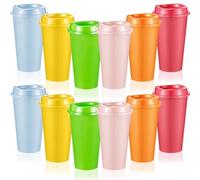 FillTouch 12 Pcs Reusable Coffee Cups with Lids 16 oz Travel Hot Cups Microwavable Plastic Tumblers Coffee Mugs Christmas Gifts Party Favors Adult for Hot and Cold Drinks (Vibrant Colors)
