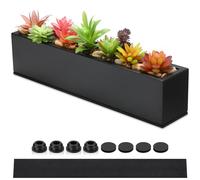 FillTouch 16.1 x 3.2 x 3.5 Inch Long Rectangular Planter Box Window Sill Plant Box Metal Water Trough Indoor Large Modern Steel with Drainage Holes Herb Garden Home(Black)
