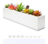 FillTouch 16.1 x 3.2 x 3.5 Inch Long Rectangular Planter Box Window Sill Plant Box Metal Water Trough Indoor Large Modern Steel with Drainage Holes Herb Garden Home(White)