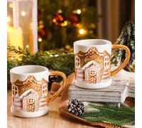 FillTouch 2 Pack Christmas Gingerbread House Ceramic Coffee Mug 11.8 oz Cute Christmas Coffee Cup Holiday Gift for Centerpieces Decorations Housewarming Women Men Gifts Milk Cocoa Tea Latte