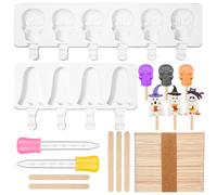FillTouch 2 Pack Halloween Silicone Ice Cream Mold Homemade Cakesicle Mold Kits Silicone Ghost Skull Ice Pops with 50 Wooden Sticks and 2 Droppers Craft Sticks for Baking and Home Snacks DIY