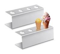 FillTouch 2 Pcs Ice Cream Cone Holder Stainless Steel Waffle Cone Holder with 4 Holes 10.6 x 3.7 x 3.5 Inches Cupcake Sugar Stand Rack Display Cotton Candy for Party Buffets