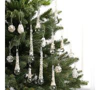 FillTouch 24 Pcs Christmas Glass Icicle Drop Ornaments Vintage Crystal Teardrop Hanging Ornaments Raindrop Transparent Chandelier Pendant Decorations Christmas Tree Winter Party Supplies (Gold Foil)