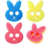 FillTouch 3 Pcs Dual Sided Scrub Sponge Multi Functional Sponge Scrubber Cute Temperature Sensitive Cleaning Sponges Non Scratch Dish Sponge for Washing Dishes Bathroom Kitchen (Rabbit)
