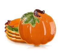 FillTouch 4 Pcs 5.91'' Ceramic Pumpkin Plates Thanksgiving Fall Platters Candy Dishes Harvest Serving Bowl for Thanksgiving Halloween Autumn Orange Party Supplies Dinnerware