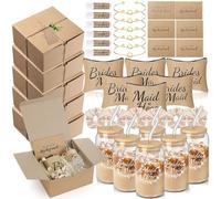 FillTouch 54 Pcs Bridesmaid Proposal Gifts for Maid of Honor, Kraft Brown | Will You Be My Bridesmaid, Bride Maid Proposal Kit Box Makeup Bag Card Glass Cup Lip Balm Scrunchie Bracelet Bridal Shower