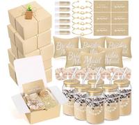 FillTouch 54 Pcs Bridesmaid Proposal Gifts Maid of Honor Gifts, Bridesmaid Box Set Include Gift Box Makeup Bag Invited Card Glass Cup Lip Balm Scrunchie Hair Knotted Bracelet for Wedding(Beige)