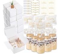 FillTouch 54 Pcs Bridesmaid Proposal Gifts, Maid of Honor Gifts Include Brides Maid Gift Box Makeup Bag Invited Card Glass Cup Lip Balm Scrunchie Hair Knotted Bracelet for Bridal Shower(White)