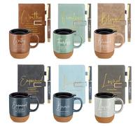 FillTouch 6 Set Inspiration Christian Gifts for Men Christmas 15 oz Bible Verse Ceramic Coffee Mug A5 Journal Ballpoint Pen Religious Gift Set for Church Teacher Husband Dad (Light Color,Classic)