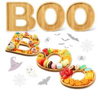 FillTouch Boo Wooden Charcuterie Letters Fillable Halloween Serving Tray Charcuterie Board Dish Decorative Cheese Platter for Snack Food Cake Cookies for Halloween Party