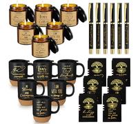 FillTouch Christian Gift Pastor Man of God Religious Gift Bible Verse A6 Prayer Journal with Pen Coffee Mug 15oz & Scented Candle for Dad Husband Church Member Coworker(6 Set,Courage)