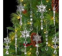 Filltown 10PCS Snowflake Christmas Tree Decorations, Hanging Acrylic Snowflake Icicle Decorations with Drop Ornaments for Xmas Christmas Tree Winter Wonderland Holiday Frozen Party Decor