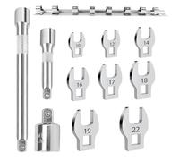 Filltown 11Pcs Crows Foot Spanner Set, Crowfoot Wrench Set, Metric Silver Wrench Heads, 10mm/12mm/14mm/16mm/17mm/18mm/19mm/22mm Replaceable Flare Nut Wrenches Spanners for Fasteners with Sleeve Tools