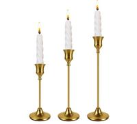 Filltown 3PC Brass Gold Candle Holders Candlestick, Metal Taper Candle Sticks Holder, Vintage Modern Gold Candlesticks Holders for Pillar Candle Decorations, Weddings, Party, Table Centerpieces