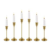 Filltown 6PC Brass Gold Candle Holders Candlestick, Metal Taper Candle Sticks Holder, Vintage Modern Gold Candlesticks Holders for Pillar Candle Decorations, Weddings, Party, Table Centerpieces