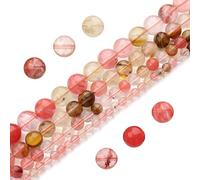 Filluck Natural Stone Beads 8mm Fire Cherry Quartz Polished Round Smooth Gemstone Beads for Jewelry Making Adults 15 Inch(Fire Cherry Quartz,8mm)