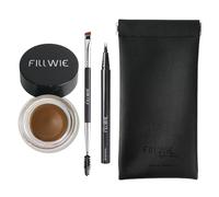 Fillwie Eyebrow Ointment Stamp, Liquid Microblading Pen with 2 Tips for Eyebrows, Eyebrow Kit with Angled Spoolie Brush and Polyurethane Bag for Travel (Soft Brown)