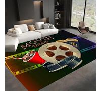 Film Area Rugs for Bedroom, 180x260cm, Classic Movie Themed Neon Film Tickets Sign Cinema Black Rug, Durable Breathable Movie Party Decorations Floor Mat for Entryway Dining Room