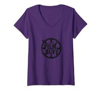 Film Buff Cinephile Movie Reel Logo V-Neck T-Shirt, Women, Purple, S