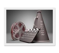 Film Director Equipment Clapperboard Reel Megaphone A4 Artwork Framed Wall Art Print Artery8 White One Size