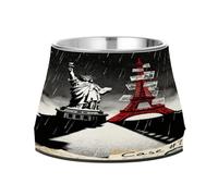 Film Noir Statue of Liberty & Eiffel Tower Pets Water&Food Bowls with Stand Stainless Steel Pets Bowl Stand for Slow Feed Dogs Whisker Fatigue