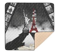 Film Noir Statue of Liberty & Eiffel Tower Soft Foam Baby Play Mat for Floor Portable Activity Entertainment Mat for Newborns Babies Infants Toddlers, 50'' x 50''