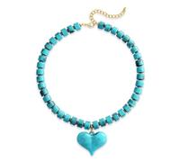 FILMOON Blue Large Acrylic Heart Necklace for Women Chunky Puffy Heart Pendant Exaggerated Statement Beaded Choker Necklace Jewelry