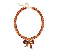 FILMOON Chunky Choker Necklace Amber Beaded Bow Statement Necklace for Women Exaggerated Puffy Bow Pendant Necklaces Birthday Christmas Gift