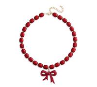 FILMOON Chunky Choker Necklace Red Beaded Bow Statement Necklace for Women Acrylic Bow Pendant Necklaces Birthday Christmas Gift