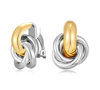 FILMOON Gold Geometric Clip On Earrings for Women 18K Chunky Gold Knot Link Clip Earrings Trendy Jewelry, Brass, No Gemstone