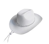 Films Wilderness Cowboy Hat with Rhinestone Stripes for Women and Girls, Breathable Cowboy Hat with Adjustable Chin Rope, Western Style Hat A Cowboy in, White, One Size