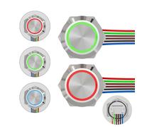 FILN 19mm Momentary Push Button Switch 12v Touch Power Button Micro Switch IP67 Waterproof DC 5v-24v with Plug-in Quick Connect Terminals Three Colors LED Illuminated(2PCS Stainless Steel)