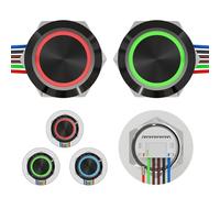FILN 19mm Momentary Push Button Switch 12v Touch Power Button Micro Switch IP67 Waterproof DC 5v-24v with Plug-in Quick Connect Terminals Three Colors LED Illuminated(2PCS Zinc Aluminum Alloy)