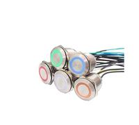 FILN 22mm 12V Ring LED Momentary Or Lactching Stainless Steel IP68 Metal Potted Push Button Switch with wire IDGTTLDF(Yellow,220V)