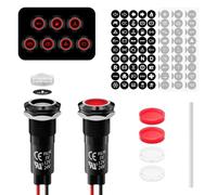 FILN 2pcs 12mm Metal LED Indicator Light, 12-24V DC IP67 Waterproof Signal Lamp 180 Interchangeable Symbols Dashboard Warning Light for Automotive, Marine Industrial Use（Red Lamp Die-Cast）