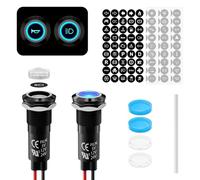 FILN 2pcs 12mm Metal LED Indicator Light, 12-24V DC IP67 Waterproof Signal Lamp 180 Interchangeable Symbols Dashboard Warning Light for Automotive, Marine Industrial Use（Blue Lamp Die-Cast）