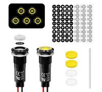 FILN 2pcs 12mm Metal LED Indicator Light, 12-24V DC IP67 Waterproof Signal Lamp 180 Interchangeable Symbols Dashboard Warning Light for Automotive, Marine Industrial Use（Yellow Lamp Die-Cast）