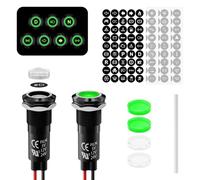 FILN 2pcs 12mm Metal LED Indicator Light, 12-24V DC IP67 Waterproof Signal Lamp 180 Interchangeable Symbols Dashboard Warning Light for Automotive, Marine Industrial Use（Green Lamp Die-Cast）