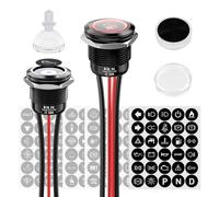 FILN 2Pcs 19mm Latching Push Button Switch with 180 Symbols, IP67 Waterproof 12V - 24V 20A ON-OFF Power Switch with Lock for Control Panel, Automotive, Marine Boat, Industrial Equipment(Red Light)