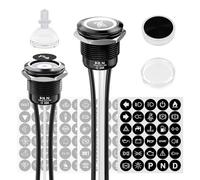 FILN 2Pcs 19mm Latching Push Button Switch with 180 Symbols, IP67 Waterproof 12V - 24V 20A ON-OFF Power Switch with Lock for Control Panel, Automotive, Marine Boat, Industrial Equipment(White Light)