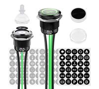 FILN 2Pcs 19mm Latching Push Button Switch with 180 Symbols, IP67 Waterproof 12V - 24V 20A ON-OFF Power Switch with Lock for Control Panel, Automotive, Marine Boat, Industrial Equipment(Green Light)