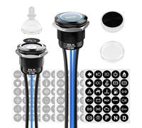 FILN 2Pcs 19mm Latching Push Button Switch with 180 Symbols, IP67 Waterproof 12V - 24V 20A ON-OFF Power Switch with Lock for Control Panel, Automotive, Marine Boat, Industrial Equipment(Blue Light)