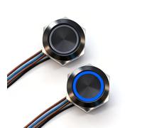 FILN 2PCS 19mm Momentary Push Button Switch, Ultra-Thin Waterproof IP67 Reset Marine Horn Led Button On Off Switch 12v -24v(Blue)