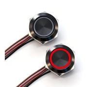 FILN 2PCS 19mm Momentary Push Button Switch, Ultra-Thin Waterproof IP67 Reset Marine Horn Led Button On Off Switch 12v -24v(Red)