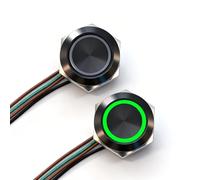FILN 2PCS 19mm Momentary Push Button Switch, Ultra-Thin Waterproof IP67 Reset Marine Horn Led Button On Off Switch 12v -24v(Green)