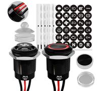FILN - 2Pcs Black Plated Latching Pushbutton Switch Power Button Includes 185 Replacement Symbols 12V Switch 19mm Mounting Hole 20A IP67 Waterproof Switch for Cars, Boat, Easy Installation (Red)